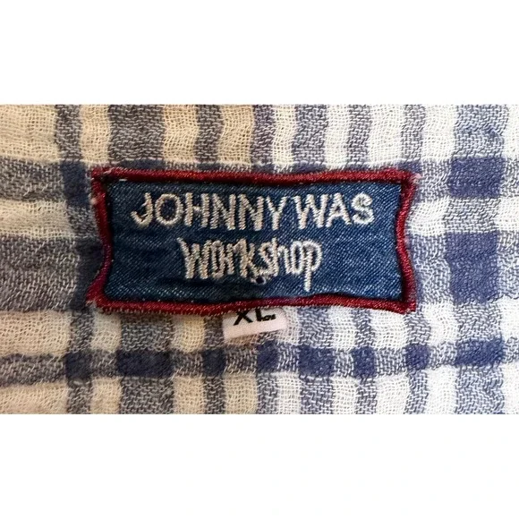 Johnny Was Workshop Misha Drape Plaid Embroidered Tunic Top Blue Red XL - Picture 3 of 9